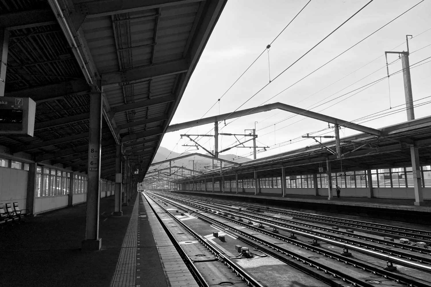 An empty shinkansen station, Japan